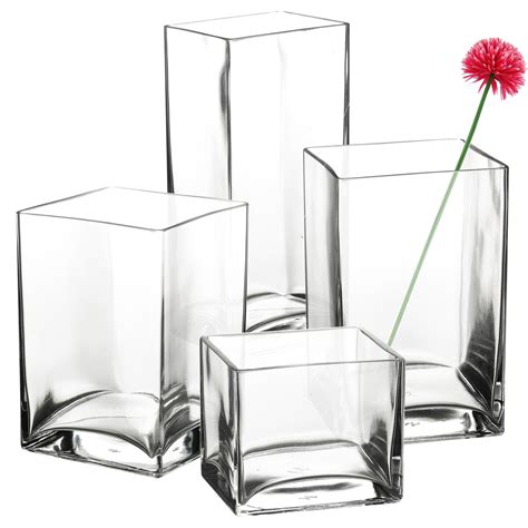 Pasabahce Square Rectangle Glass Flower Vase Bowl T Set Centerpiece