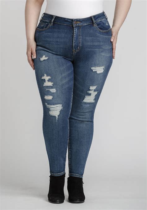 women s plus size rip and repair skinny jeans warehouse one