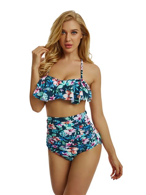 Plus Size Swimwear Floral Print Bikini Set Swimming Two