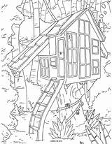 Coloring Pages House Tree Colouring Adult Printable Sheets sketch template