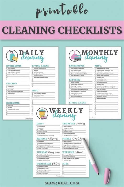 Printable Cleaning Checklists For Daily Weekly And Monthly Cleaning In