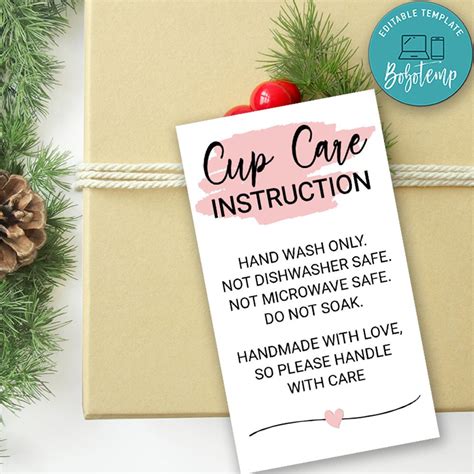 tumbler cup care instructions card printable customizable diy