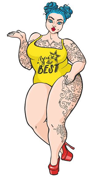 curvy plump cartoon girl in retro pop art style vector isolated plus