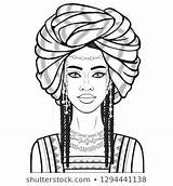 Vector African Beautiful Animation Choose Board Turban Portrait Woman sketch template