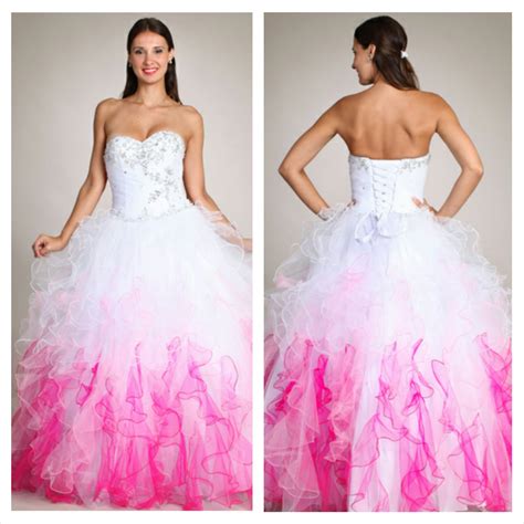 Beautiful White With Pink 2 Tone Quinceanera Dress With Tie Back