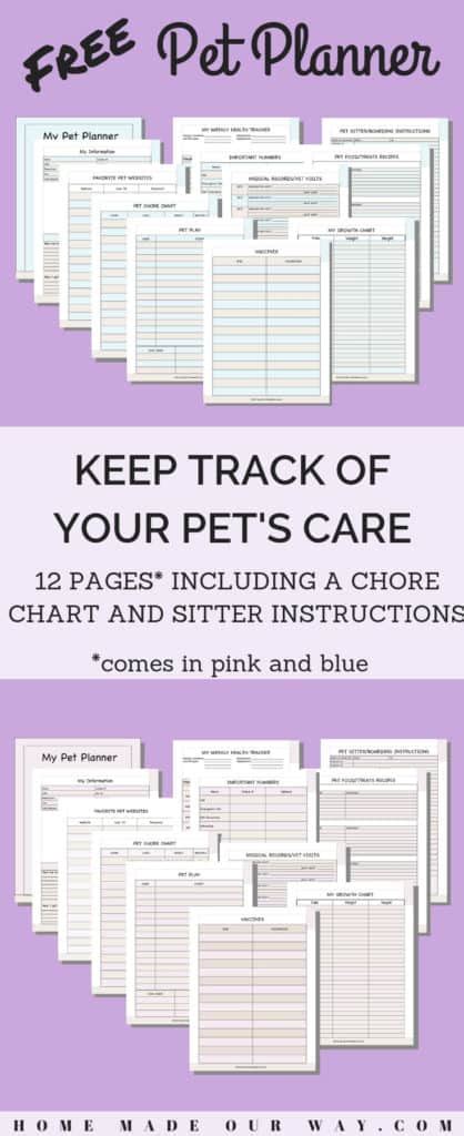 pet planner printables    pets records organized