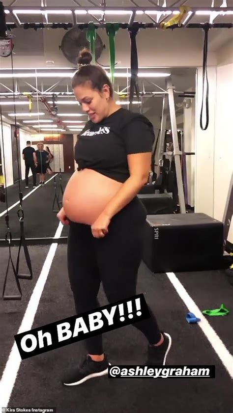 ashley graham shows off her bare bump during dancing break at the gym