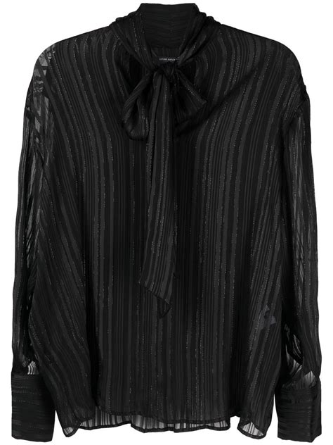 Costume National Contemporary Metallic Thread Pussy Bow Blouse Farfetch