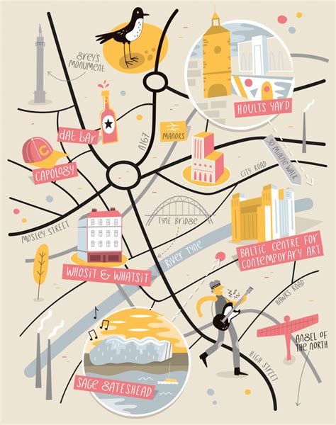 illustrated map  newcastle   illustrated map infographic map