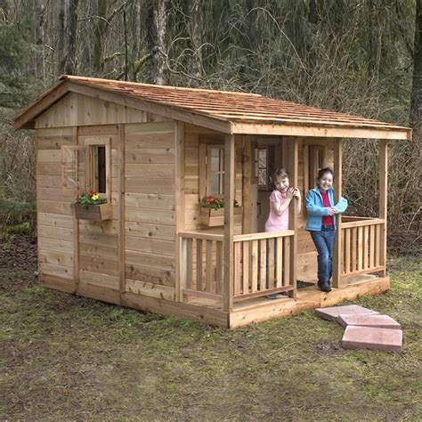 outdoor living today cozy cabin wood playhouse kit   playhouses department  lowescom
