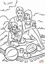 Picnic Coloring Family Drawing Pages Scene Printable Sketch Color sketch template
