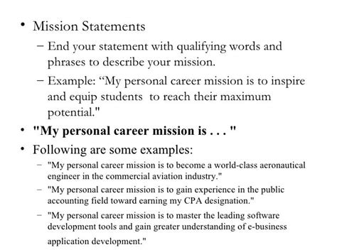 personal mission statement examples alisen berde