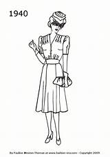 1940 Fashion Silhouette 1940s Silhouettes Dresses Drawing Drawings Era 40s Dress Timeline 1950 Womens History Costume Line Trends Retro sketch template