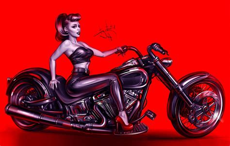wallpaper girl figure girl bike motorcycle red art