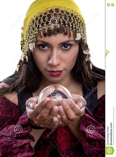 Close Up Of Psychic Looking Into Crystal Ball Stock Image Image Of