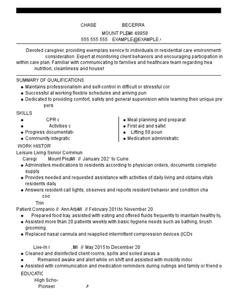 caregiver resume examples   template  guide