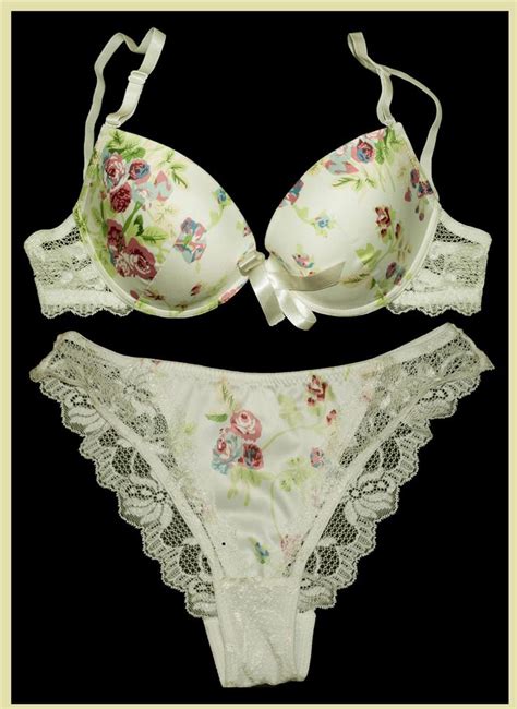 cream satin lace floral prints push up bra panties set 10c 12c 14c 16c