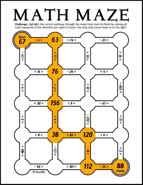 math maze    completed   math   exercise