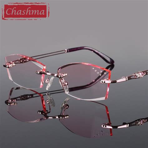 chashma pure titanium fashionable lady eye glasses diamonds rimless