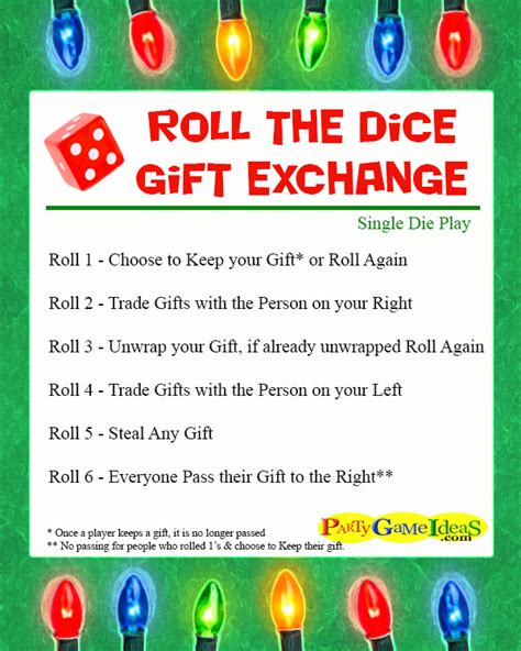 gift exchange dice game  printable printable templates