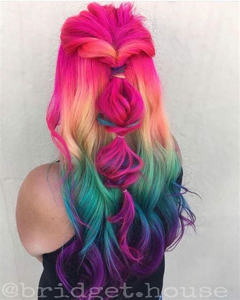beauty fantasy unicorn purple violet red cherry pink yellow bright hair colour color coloured