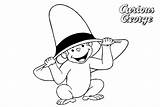 Curious George Coloring Pages Hat Wearing Printable Kids Adults sketch template