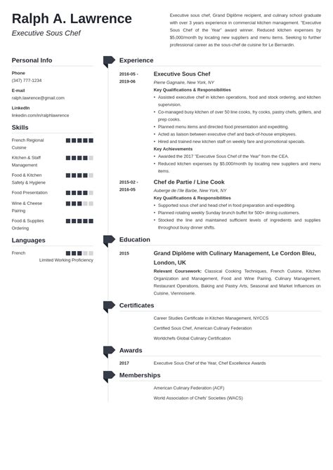 sous chef resume sample guide  examples