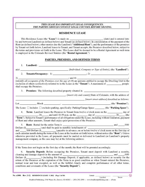 colorado residential lease agreement  ms word