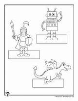 Finger Puppets Printable Knight Cut Color Dragon Princess Robot Templates Kids Coloring Unicorn sketch template