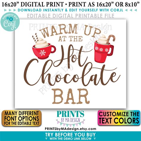 editable hot chocolate sign hot beverage station hot chocolate bar