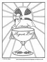 Coloring Catholic Eucharist Agnus Communion Sacrament Aaa sketch template