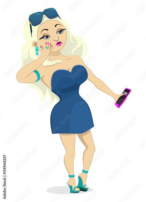 Comic Vector Illustration Of Sexy Glamour Girl Funny Cartoon Character