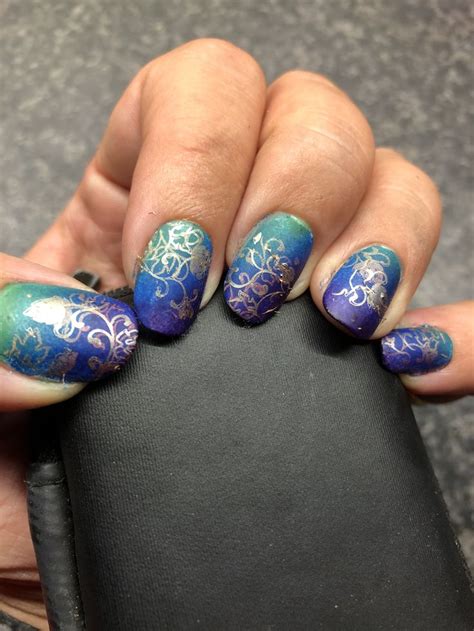 Green Blue And Purple Ombre With Gold And Cream Stamping