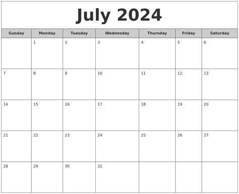 july   monthly calendar