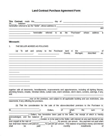 sample land agreement forms   ms word