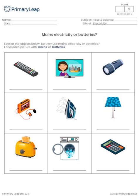 science mains electricity  batteries worksheet primaryleapcouk