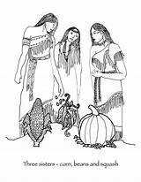 Sisters Coloring Native Three American Corn Pages Beans Squash Indian Wampanoag Thanksgiving Adult Beautiful Iroquois Women People Color Indians First sketch template