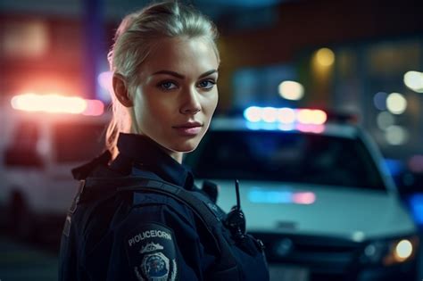Premium Ai Image Female Police Officer Speaking On The Radio With
