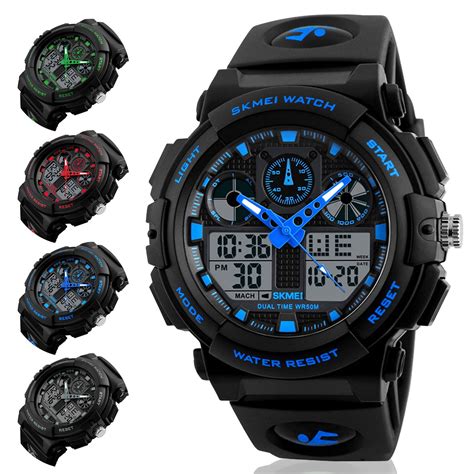 tsv mens digital sports  large face waterproof wrist watches  men  stopwatch
