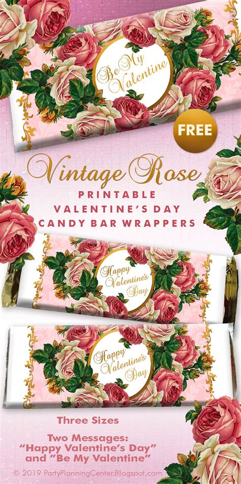 printable vintage rose valentines day candy bar wrappers