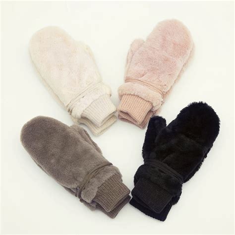 fashion solid winter gloves women warm dehair angora  coral fleece thick mittens  women