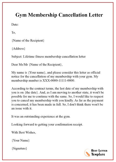 membership cancellation letter template format sample