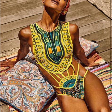 African Print Ladies High Waisted Bathing Suit Women One Piece Swimsuit