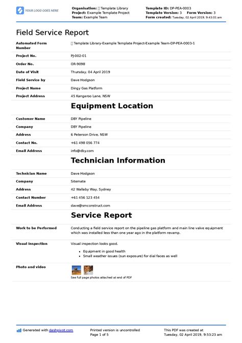 field service report template  format  word excel