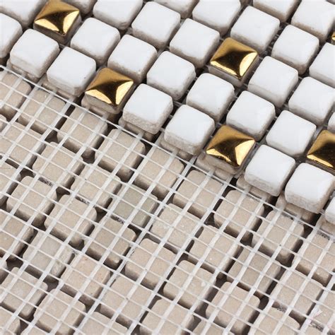 glazed ceramic mosaic plated gold tile backsplash bathroom cream tiles