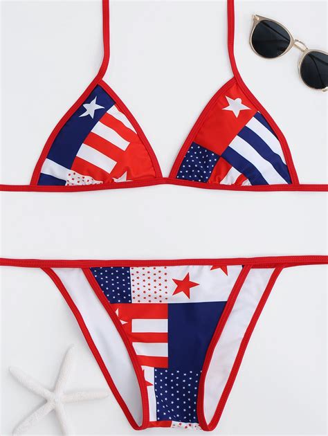 2018 patriotic american flag halter string bikini set red white blue m