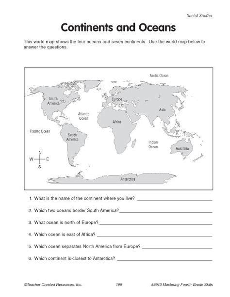 continents  oceans worksheet printable coloring pages