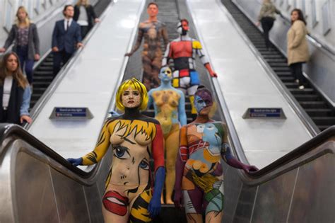 Naked In London Commuters Stunned At Body Paint ‘human Canvases