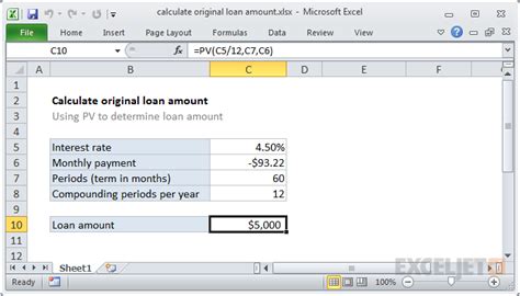 calculate original loan amount excel formula exceljet