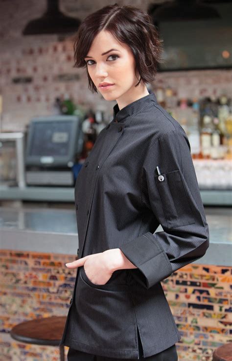 Women S Black Pin Stripe Chef Jacket Chef Jackets